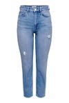 Onlemily Pamuklu Yüksek Bel Straight Fit Düz Paça Jeans Kadın Kot Pantolon 15249500 AÇIK MAVİ