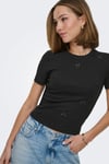 Onlfemke Pamuklu Slim Fit Fiyonk Detaylı Bisiklet Yaka Kadın T Shirt 15369336 SİYAH