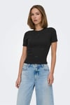 Onlfemke Pamuklu Slim Fit Fiyonk Detaylı Bisiklet Yaka Kadın T Shirt 15369336 SİYAH