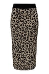 Onlib Slim Fit Midi Boy Leoparlı Kadın Etek 15350672 SİYAH-BEJ