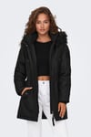 Onliris Regular Fit Çıkarılabilir Kapüşonlu Kadın Parka 15304625 SİYAH-SİYAH