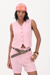 Onlita % 100 Pamuk Regular Fit V Yaka Kadın Yelek 15370277 PEMBE