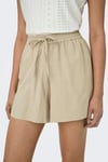 Onljakiri Keten Karışımlı Comfort Fit Belden Bağlamalı Kadın Short 15346498 BEJ