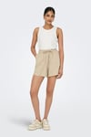 Onljakiri Keten Karışımlı Comfort Fit Belden Bağlamalı Kadın Short 15346498 BEJ