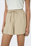 Onljakiri Keten Karışımlı Comfort Fit Belden Bağlamalı Kadın Short 15346498 BEJ