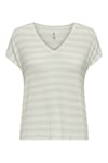 Onlliran Regular Fit Çizgili V Yaka Kadın T Shirt 15369780 BEYAZ-MİNT