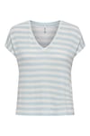 Onlliran Regular Fit Çizgili V Yaka Kadın T Shirt 15369780 BEYAZ-AÇIK MAVİ