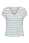 Onlliran Regular Fit Çizgili V Yaka Kadın T Shirt 15369780 BEYAZ-AÇIK MAVİ