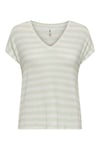 Onlliran Regular Fit Çizgili V Yaka Kadın T Shirt 15369780 BEYAZ-MİNT
