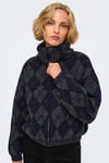 Onlmaroon Kareli Geniş Yaka Fermuarlı Kadın Kazak 15358211 LACİVERT-GRİ