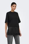 Onlmexa Pamuklu Regular Fit Dantel Detaylı Kadın T Shirt 15382176 SİYAH
