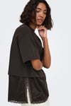 Onlmexa Pamuklu Regular Fit Dantel Detaylı Kadın T Shirt 15382176 KOYU KAHVE