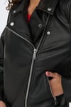 Onlmille Slim Fit Kruvaze Yaka Fermuar ve Kemerli Kadın Deri Ceket 15357332 SİYAH