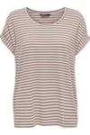 Onlmoster Streç Çizgili Regular Fit Bisiklet Yaka Kadın T Shirt 15206243 VİZON-BEYAZ