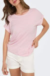 Onlmoster Streç Çizgili Regular Fit Bisiklet Yaka Kadın T Shirt 15206243 PEMBE-BEYAZ