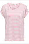 Onlmoster Streç Çizgili Regular Fit Bisiklet Yaka Kadın T Shirt 15206243 PEMBE-BEYAZ