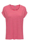Onlmoster Streç Çizgili Regular Fit Bisiklet Yaka Kadın T Shirt 15206243 KIRMIZI-KREM