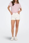 Onlmoster Streç Çizgili Regular Fit Bisiklet Yaka Kadın T Shirt 15206243 PEMBE-BEYAZ