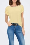 Onlmoster Streç Çizgili Regular Fit Bisiklet Yaka Kadın T Shirt 15206243 SARI-BEYAZ