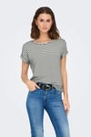 Onlmoster Streç Çizgili Regular Fit Bisiklet Yaka Kadın T Shirt 15206243 SİYAH-BEYAZ