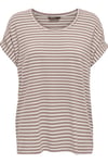 Onlmoster Streç Çizgili Regular Fit Bisiklet Yaka Kadın T Shirt 15206243 VİZON-BEYAZ