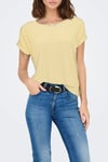 Onlmoster Streç Çizgili Regular Fit Bisiklet Yaka Kadın T Shirt 15206243 SARI-BEYAZ