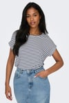 Onlmoster Streç Çizgili Regular Fit Bisiklet Yaka Kadın T Shirt 15206243 KREM-LACIVERT