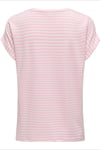 Onlmoster Streç Çizgili Regular Fit Bisiklet Yaka Kadın T Shirt 15206243 PEMBE-BEYAZ
