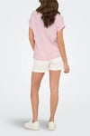 Onlmoster Streç Çizgili Regular Fit Bisiklet Yaka Kadın T Shirt 15206243 PEMBE-BEYAZ