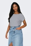 Onlmoster Streç Çizgili Regular Fit Bisiklet Yaka Kadın T Shirt 15206243 KREM-LACIVERT