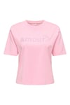 Onlrhine Pamuklu Boxy Fit Taş Detaylı Bisiklet Yaka Kadın T Shirt 15368901 PEMBE