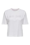 Onlrhine Pamuklu Boxy Fit Taş Detaylı Bisiklet Yaka Kadın T Shirt 15368901 BEYAZ