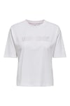 Onlrhine Pamuklu Boxy Fit Taş Detaylı Bisiklet Yaka Kadın T Shirt 15368901 BEYAZ