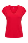 Onlrilla Regular Fit V Yaka Kısa Kollu Kadın T Shirt 15315776 KIRMIZI