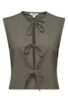 Onlsakura Regular Fit Yuvarlak Yaka Bağlama Detaylı Kadın Yelek 15366877 Olive