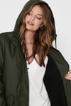 Onlsally Su Geçirmez Kapüşonlu Fermuar ve Çıtçıt Kapamalı Regular Fit Kadın Mont 15206116 HAKİ