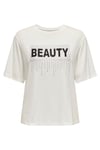 Onlsanni Taşlı Pamuklu Regular Fit Bisiklet Yaka Kadın T Shirt 15346650 BEYAZ-GRİ