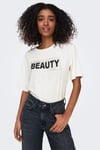Onlsanni Taşlı Pamuklu Regular Fit Bisiklet Yaka Kadın T Shirt 15346650 BEYAZ-GRİ