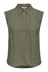 Onlsiesta Keten Karışımlı Regular Fit Klasik Yaka Kadın Bluz 15367416 HAKİ