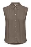 Onlsiesta Keten Karışımlı Regular Fit Klasik Yaka Kadın Bluz 15367416 VİZON