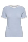 Onltine Çizgili Fitted Bisiklet Yaka Kadın T Shirt 15315406 EKRU-MAVİ