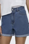 Onlvega % 100 Pamuk Regular Fit Yüksek Bel Mini Kot Kadın Short 15230571 MAVİ