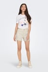 Onlvega % 100 Pamuk Regular Fit Yüksek Bel Mini Kot Kadın Short 15230571 EKRU