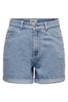 Onlvega % 100 Pamuk Regular Fit Yüksek Bel Mini Kot Kadın Short 15230571 AÇIK MAVİ