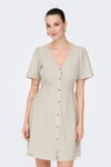 Onlvita Keten Karışımlı Regular Fit V Yaka Kısa Kadın Elbise 15317914 TAŞ