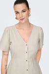 Onlvita Keten Karışımlı Regular Fit V Yaka Kısa Kadın Elbise 15317914 TAŞ