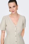 Onlvita Keten Karışımlı Regular Fit V Yaka Kısa Kadın Elbise 15317914 TAŞ