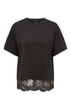 Onlvivvi Pamuklu Bisiklet Yaka Dantel Detaylı Kadın T Shirt 15385031 KOYU KAHVE
