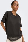 Onlvivvi Pamuklu Bisiklet Yaka Dantel Detaylı Kadın T Shirt 15385031 KOYU KAHVE