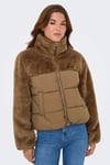 Onlwanja Regular Fit Peluş Detaylı Şişme Kadın Mont 15292945 KAHVE